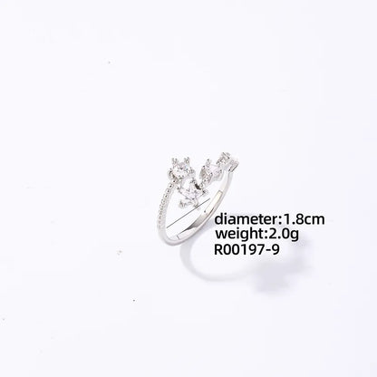 Copper Rhodium Plated Casual Sweet Plating Inlay Irregular Flower Snake Zircon Open Rings