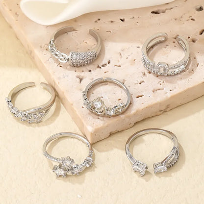 Copper Rhodium Plated Casual Sweet Plating Inlay Irregular Flower Snake Zircon Open Rings