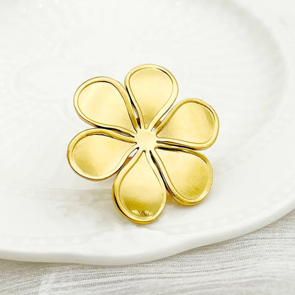 304 Stainless Steel 14K Gold Plated Casual Sweet Pastoral Polishing Plating Flower Open Rings