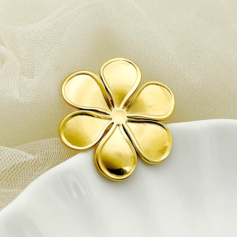 304 Stainless Steel 14K Gold Plated Casual Sweet Pastoral Polishing Plating Flower Open Rings