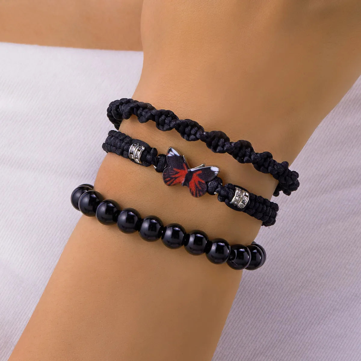 Casual Sweet Simple Style Butterfly Alloy Polyester Stone Wholesale Bracelets Drawstring Bracelets