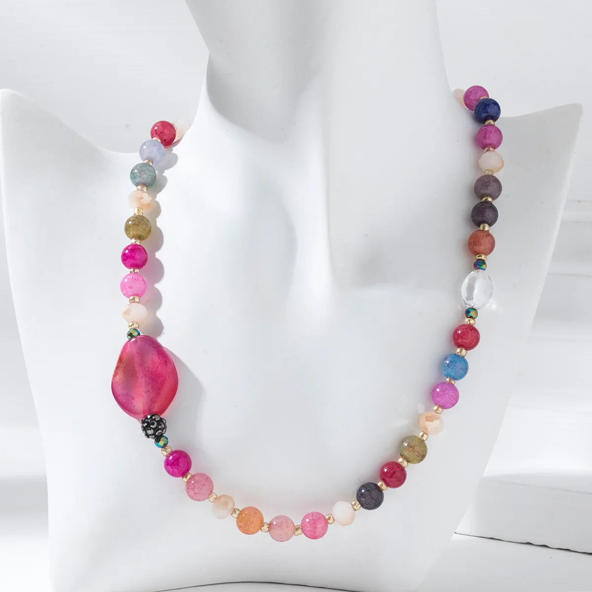 Casual Sweet Simple Style Color Block Alloy Glass Beaded Women'S Necklace