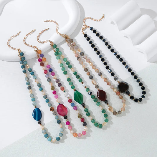 Casual Sweet Simple Style Color Block Alloy Glass Beaded Women'S Necklace