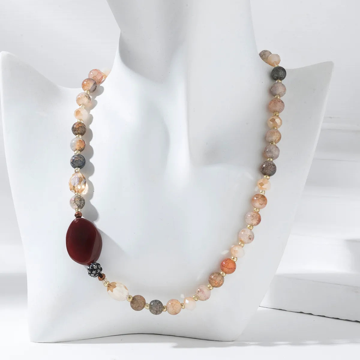 Casual Sweet Simple Style Color Block Alloy Glass Beaded Women'S Necklace