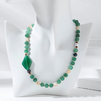 Casual Sweet Simple Style Color Block Alloy Glass Beaded Women'S Necklace