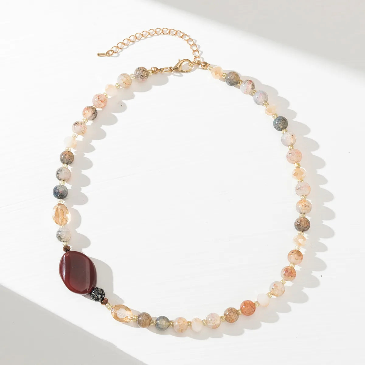 Casual Sweet Simple Style Color Block Alloy Glass Beaded Women'S Necklace