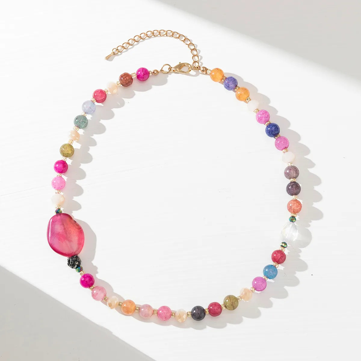 Casual Sweet Simple Style Color Block Alloy Glass Beaded Women'S Necklace