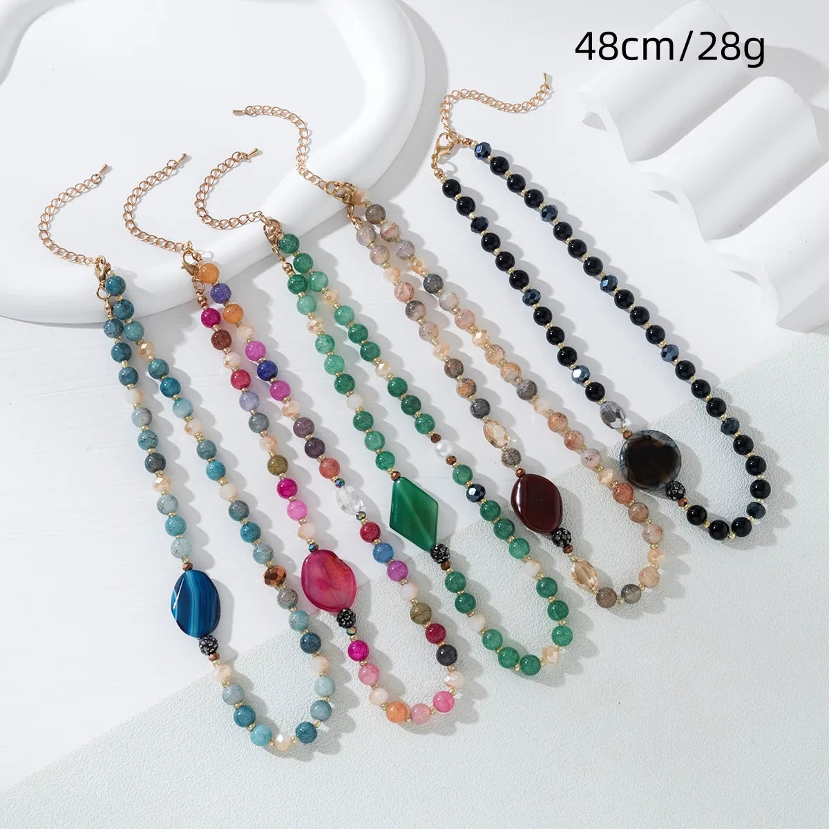 Casual Sweet Simple Style Color Block Alloy Glass Beaded Women'S Necklace