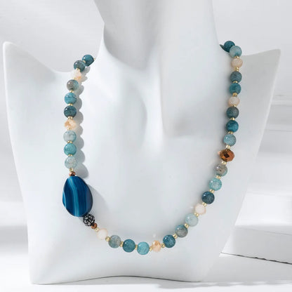 Casual Sweet Simple Style Color Block Alloy Glass Beaded Women'S Necklace