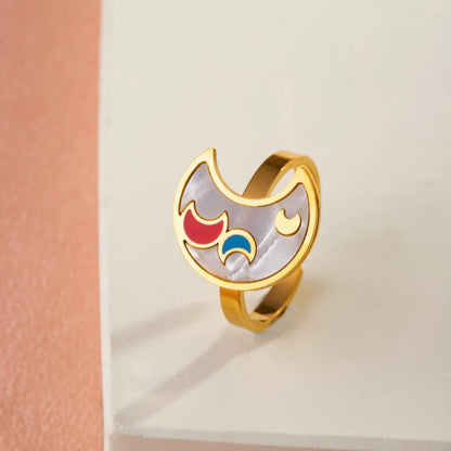 Casual Sweet Simple Style Moon Butterfly 304 Stainless Steel 18K Gold Plated Resin Rhinestones Shell Adjustable Ring In Bulk