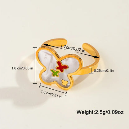 Casual Sweet Simple Style Moon Butterfly 304 Stainless Steel 18K Gold Plated Resin Rhinestones Shell Adjustable Ring In Bulk