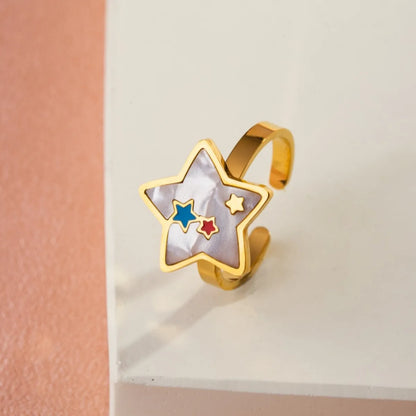 Casual Sweet Simple Style Moon Butterfly 304 Stainless Steel 18K Gold Plated Resin Rhinestones Shell Adjustable Ring In Bulk