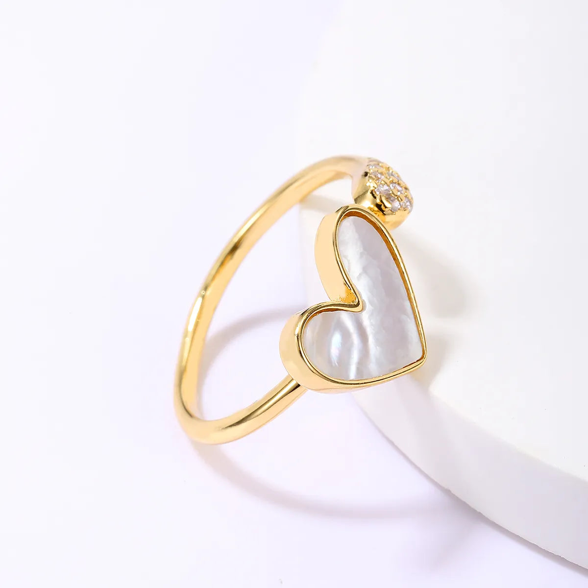 Casual Sweet Star Moon Heart Shape Shell Plating Inlay Shell Zircon 18k Gold Plated Women's Open Rings