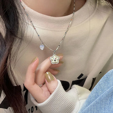 Casual Sweet Streetwear Star Flower Alloy Inlay Artificial Gemstones Women's Pendant Necklace