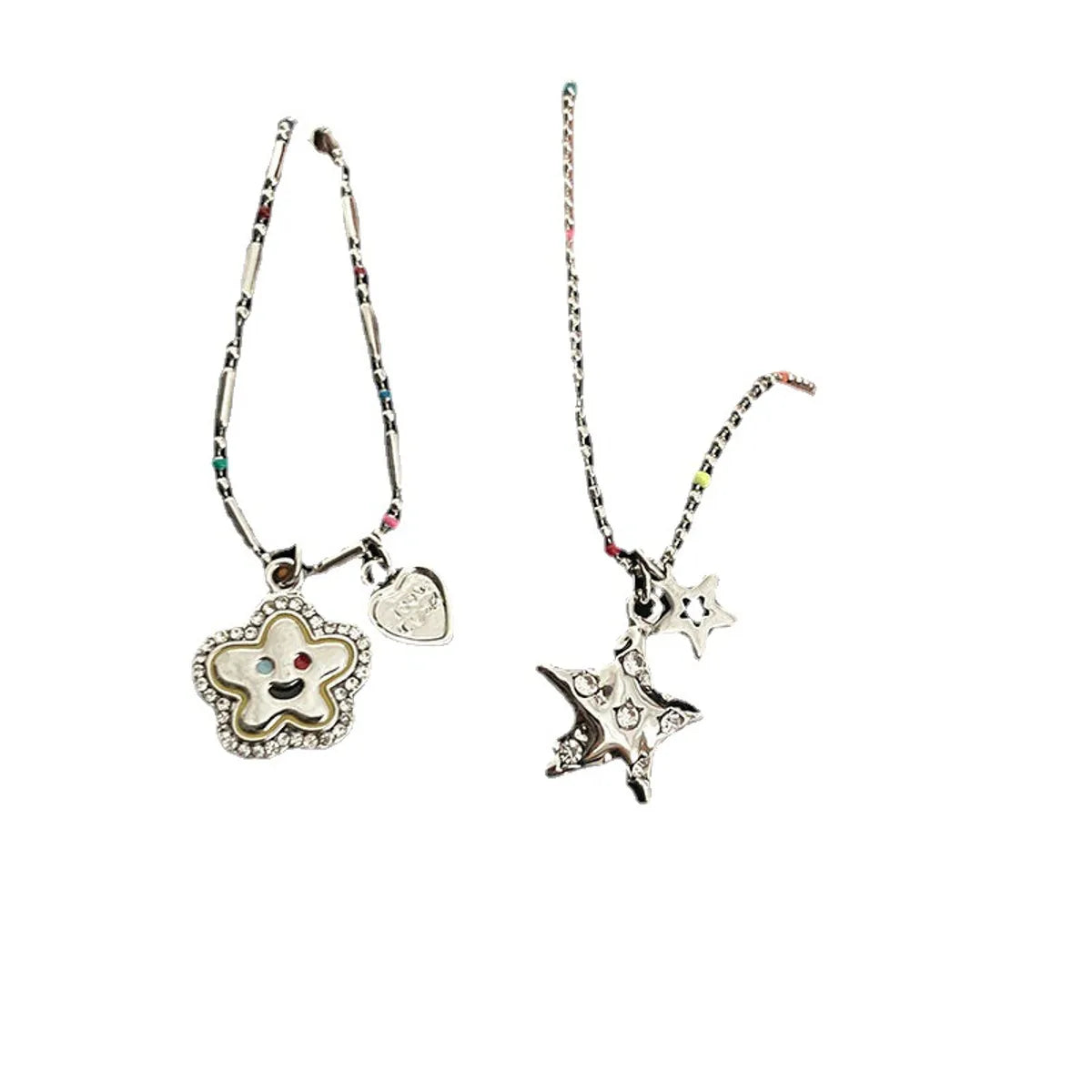 Casual Sweet Streetwear Star Flower Alloy Inlay Artificial Gemstones Women's Pendant Necklace