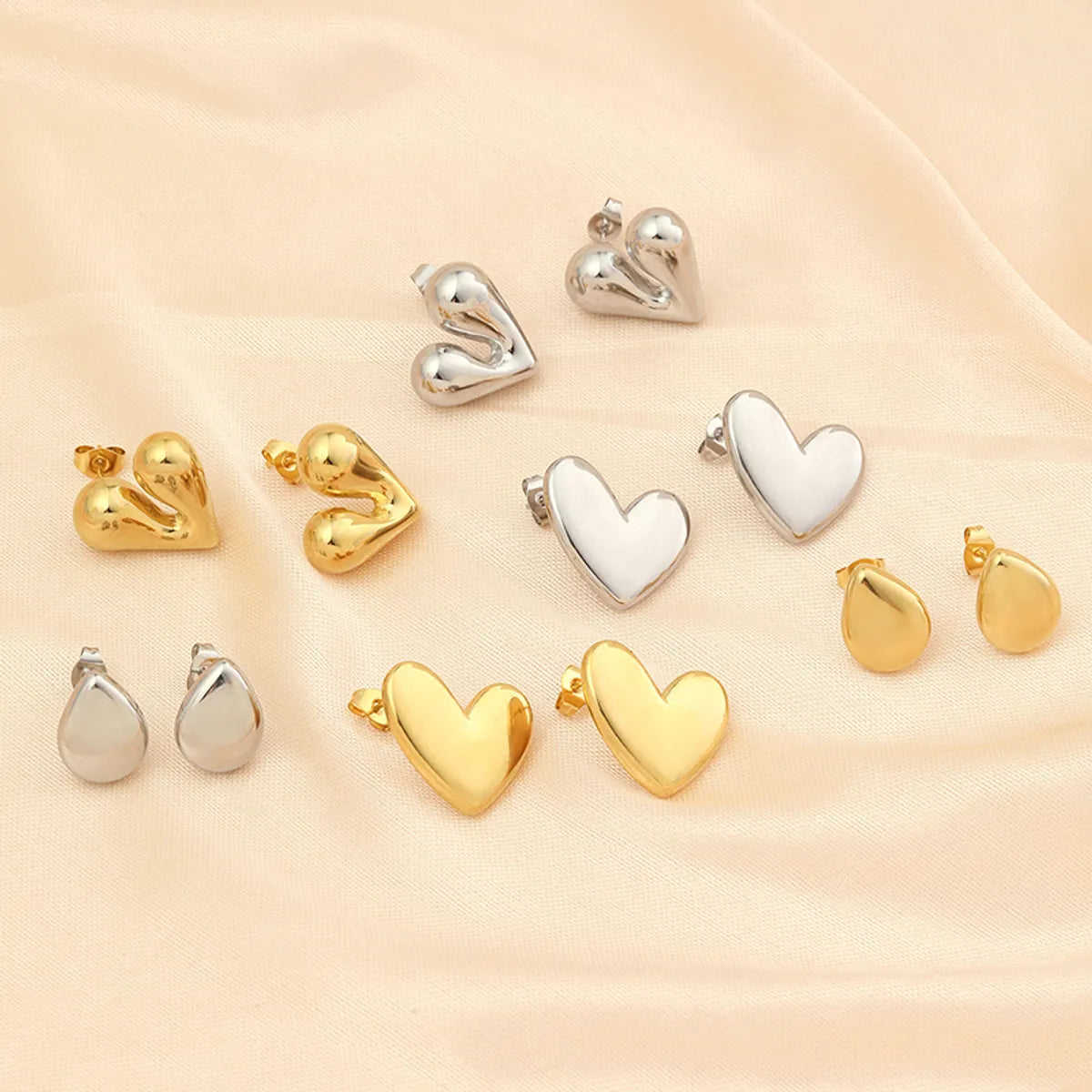 Casual Sweet Water Droplets Heart Shape Stainless Steel Polishing Plating 18k Gold Plated Ear Studs