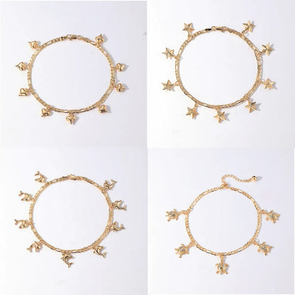 Casual Tortoise Star Dolphin 18k Gold Plated Copper Wholesale Anklet