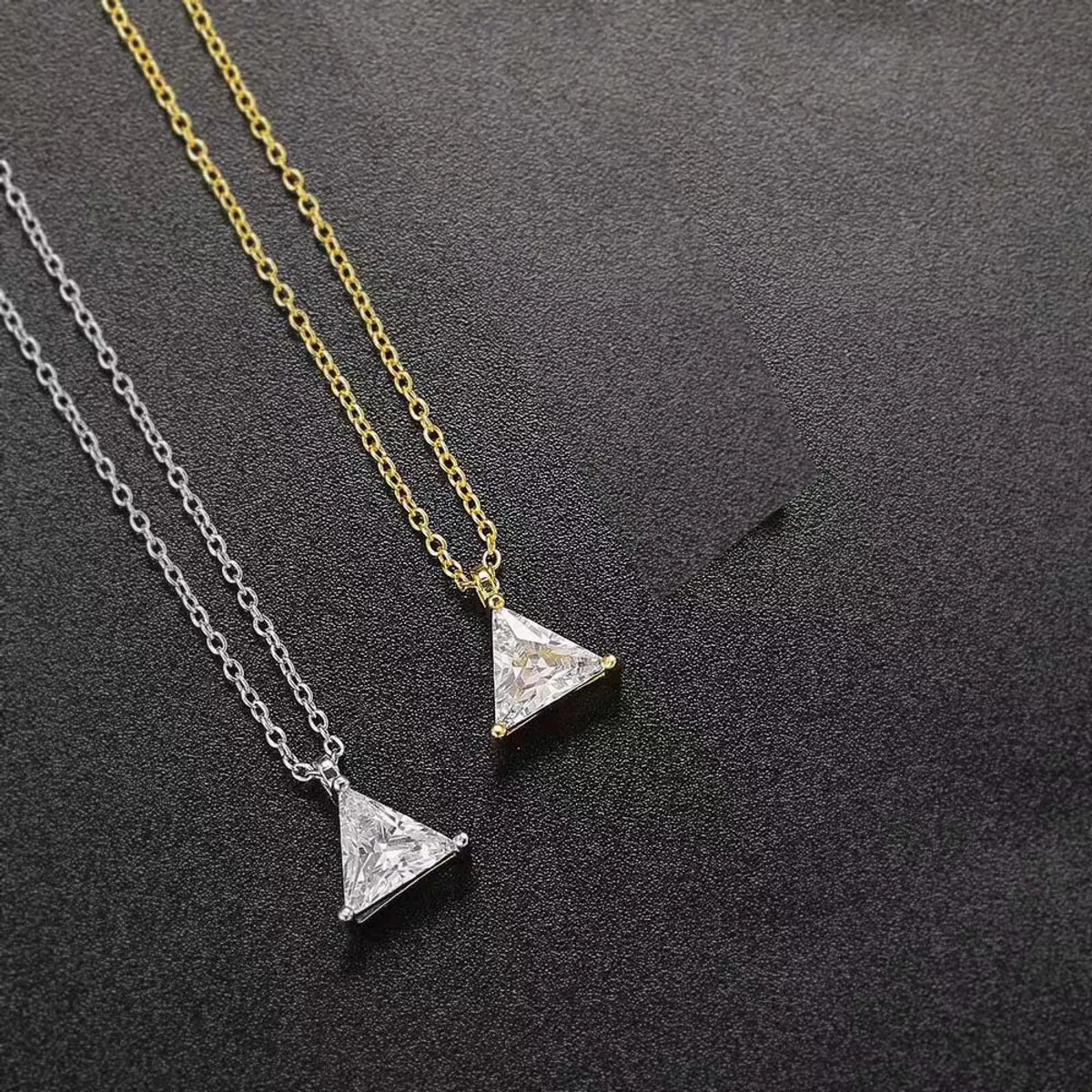 Casual Triangle Sterling Silver 14k Gold Plated Zircon Pendant Necklace In Bulk