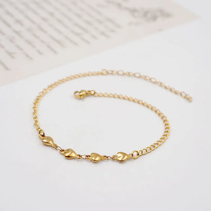 Casual Tropical Simple Style Heart Shape 304 Stainless Steel Titanium Steel Gold Plated Women'S Anklet