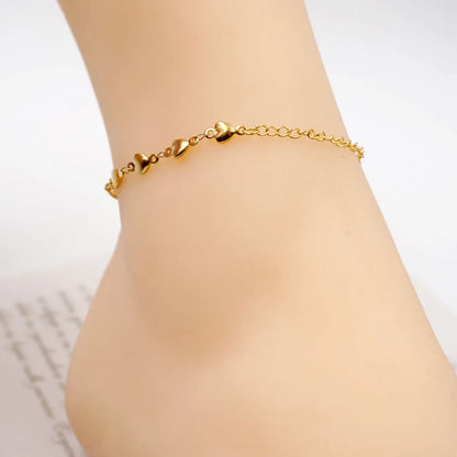 Casual Tropical Simple Style Heart Shape 304 Stainless Steel Titanium Steel Gold Plated Women'S Anklet