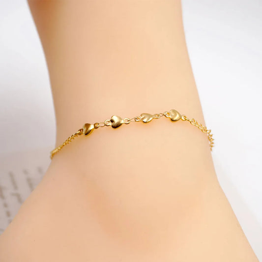 Casual Tropical Simple Style Heart Shape 304 Stainless Steel Titanium Steel Gold Plated Women'S Anklet