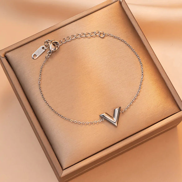 Casual V Shape Titanium Steel Plating Gold Plated Bracelets
