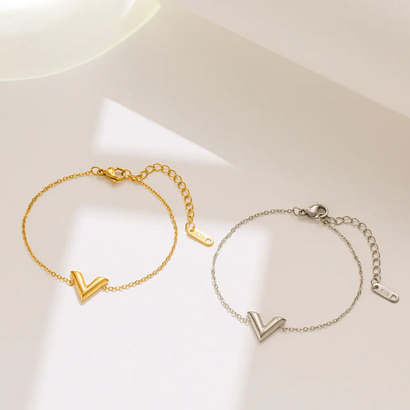 Casual V Shape Titanium Steel Plating Gold Plated Bracelets