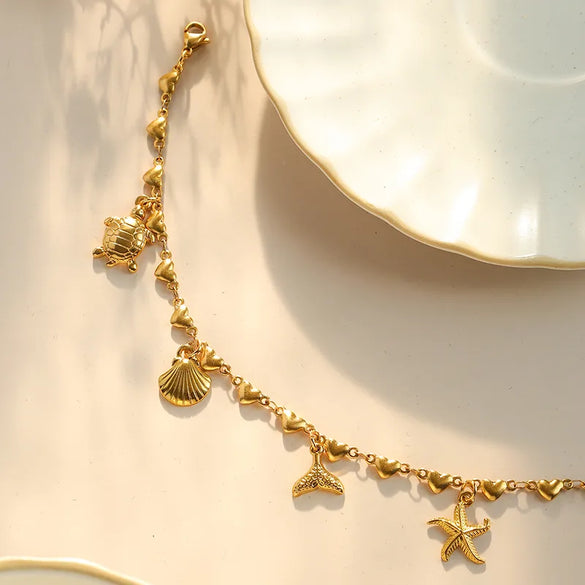 Casual Vacation Beach Tortoise Starfish Shell 304 Stainless Steel 14K Gold Plated  Bracelets In Bulk