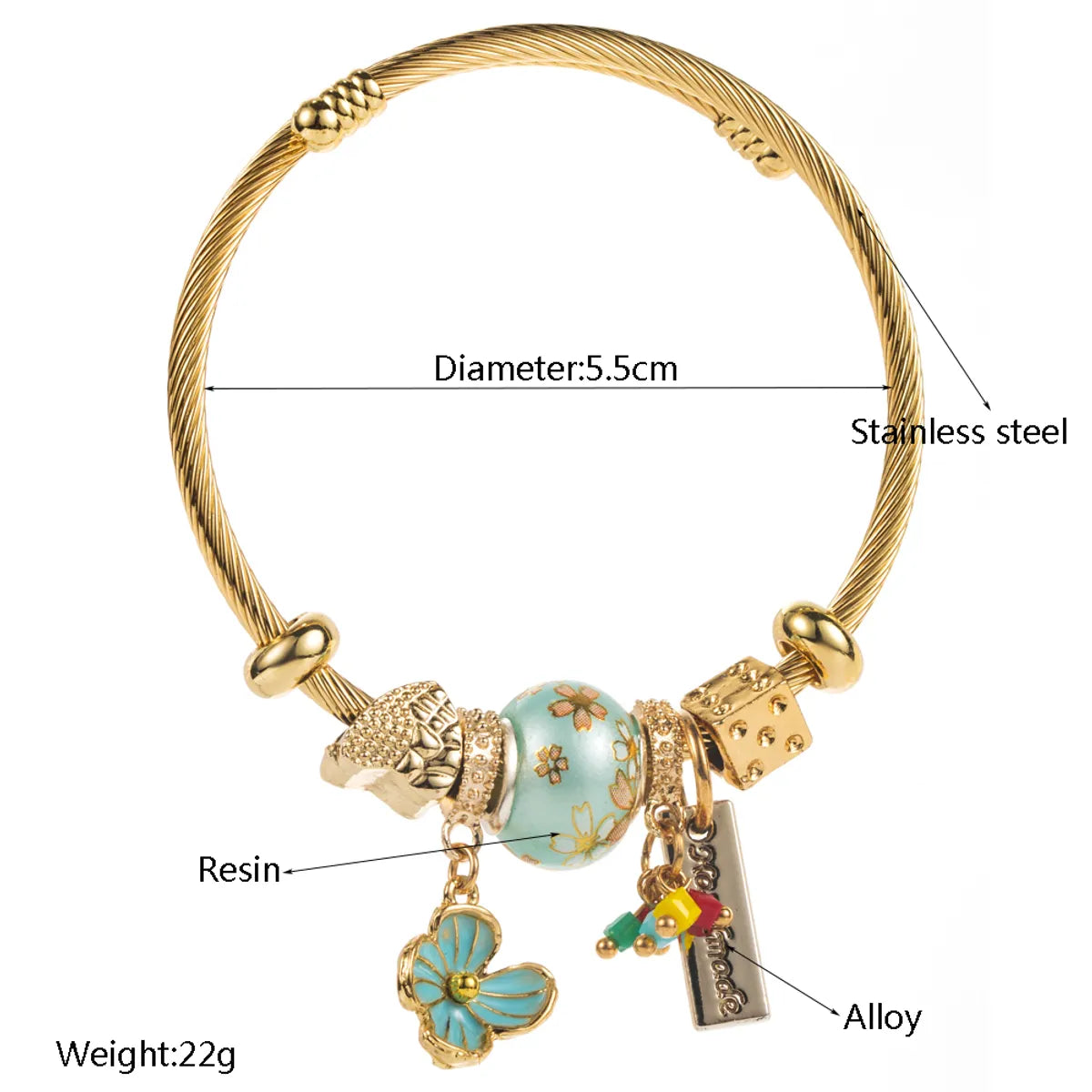 Casual Vacation Classic Style Flower Gold Plated Rhinestones 304 Stainless Steel Alloy Wholesale Bangle