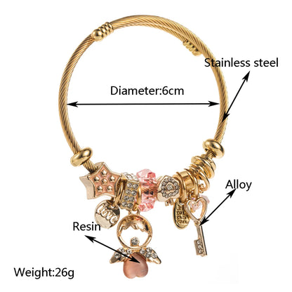 Casual Vacation Classic Style Key 304 Stainless Steel 14K Gold Plated Rhinestones Bangle In Bulk