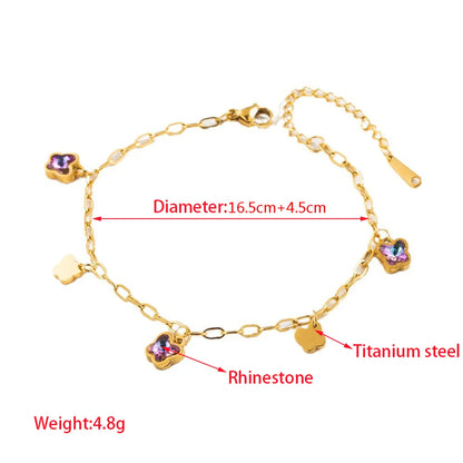 Casual Vacation Classic Style Water Droplets Heart Shape Butterfly 316 Stainless Steel  Rhinestone 18K Gold Plated Rhinestones Bracelets In Bulk