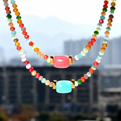 Casual Vacation Colorful Stainless Steel Artificial Crystal Beaded Handmade Plating Gold Plated Necklace