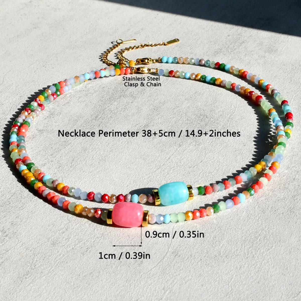 Casual Vacation Colorful Stainless Steel Artificial Crystal Beaded Handmade Plating Gold Plated Necklace