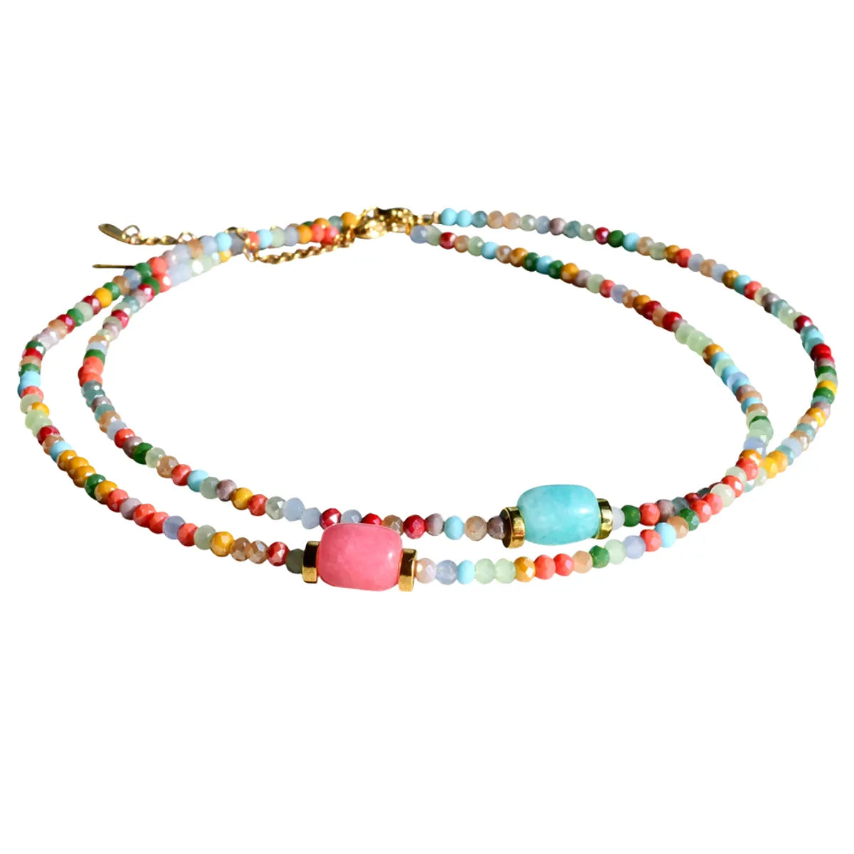 Casual Vacation Colorful Stainless Steel Artificial Crystal Beaded Handmade Plating Gold Plated Necklace