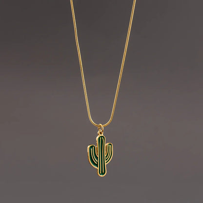 Casual Vacation Cool Style Cactus 304 Stainless Steel Polishing Epoxy 18K Gold Plated Women'S Pendant Necklace