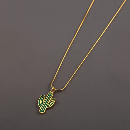 Casual Vacation Cool Style Cactus 304 Stainless Steel Polishing Epoxy 18K Gold Plated Women'S Pendant Necklace