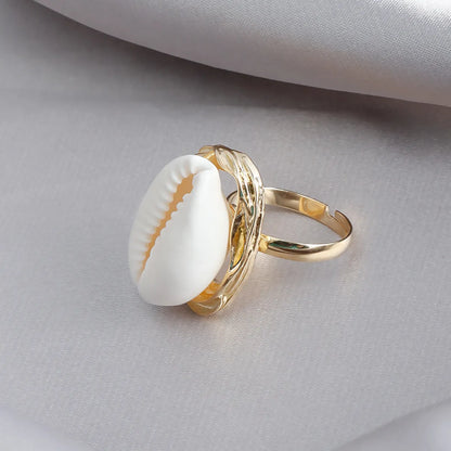 Casual Vacation Ethnic Style Shell Alloy Inlay Shell Women'S Adjustable Ring