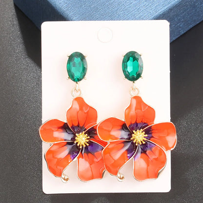 Casual Vacation Flower Alloy Enamel Plating Inlay Diamond Gold Plated Women's Drop Earrings