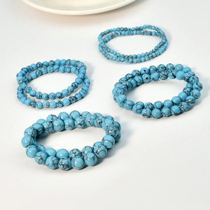 Casual Vacation Handmade Round Turquoise Beaded Unisex Bracelets