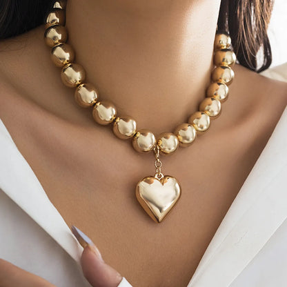 Casual Vacation Heart Shape CCB Artificial Pearl Alloy + Copper Wholesale Pendant Necklace