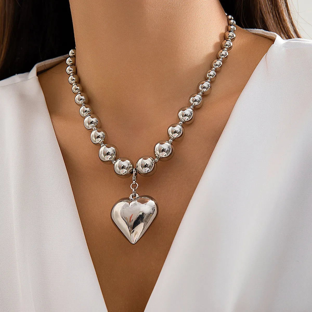 Casual Vacation Heart Shape CCB Artificial Pearl Alloy + Copper Wholesale Pendant Necklace