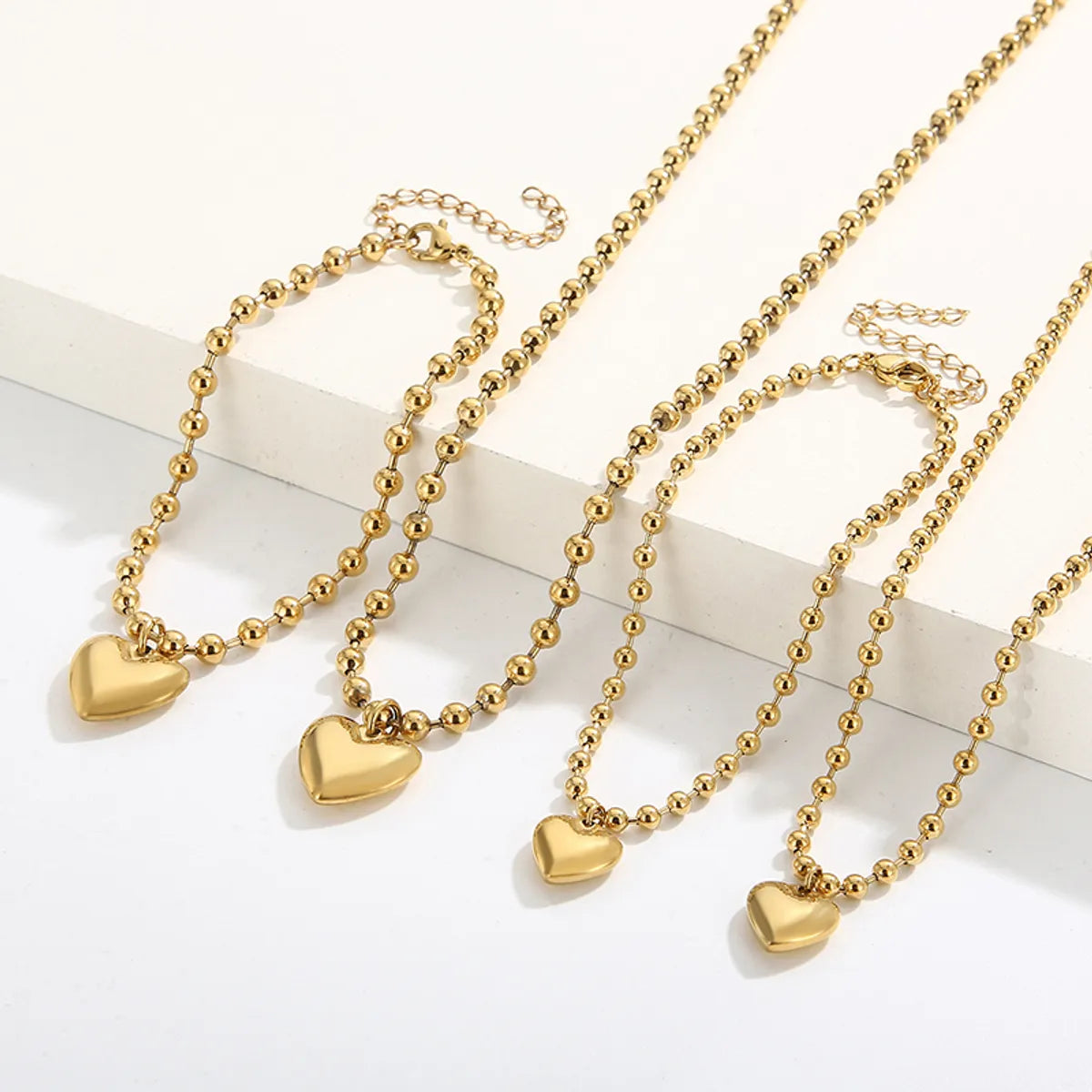 Casual Vacation Heart Shape Titanium Steel Plating 18k Gold Plated Bracelets Necklace