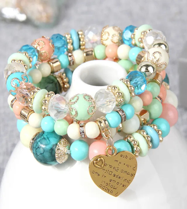 Casual Vacation Letter Heart Shape Alloy Glass Bead Wholesale Bracelets