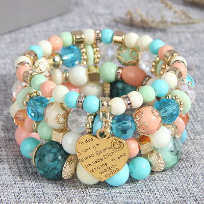 Casual Vacation Letter Heart Shape Alloy Glass Bead Wholesale Bracelets