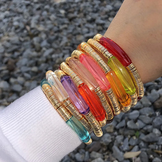 Casual Vacation Round Color Block Arylic Metal Wholesale Bracelets