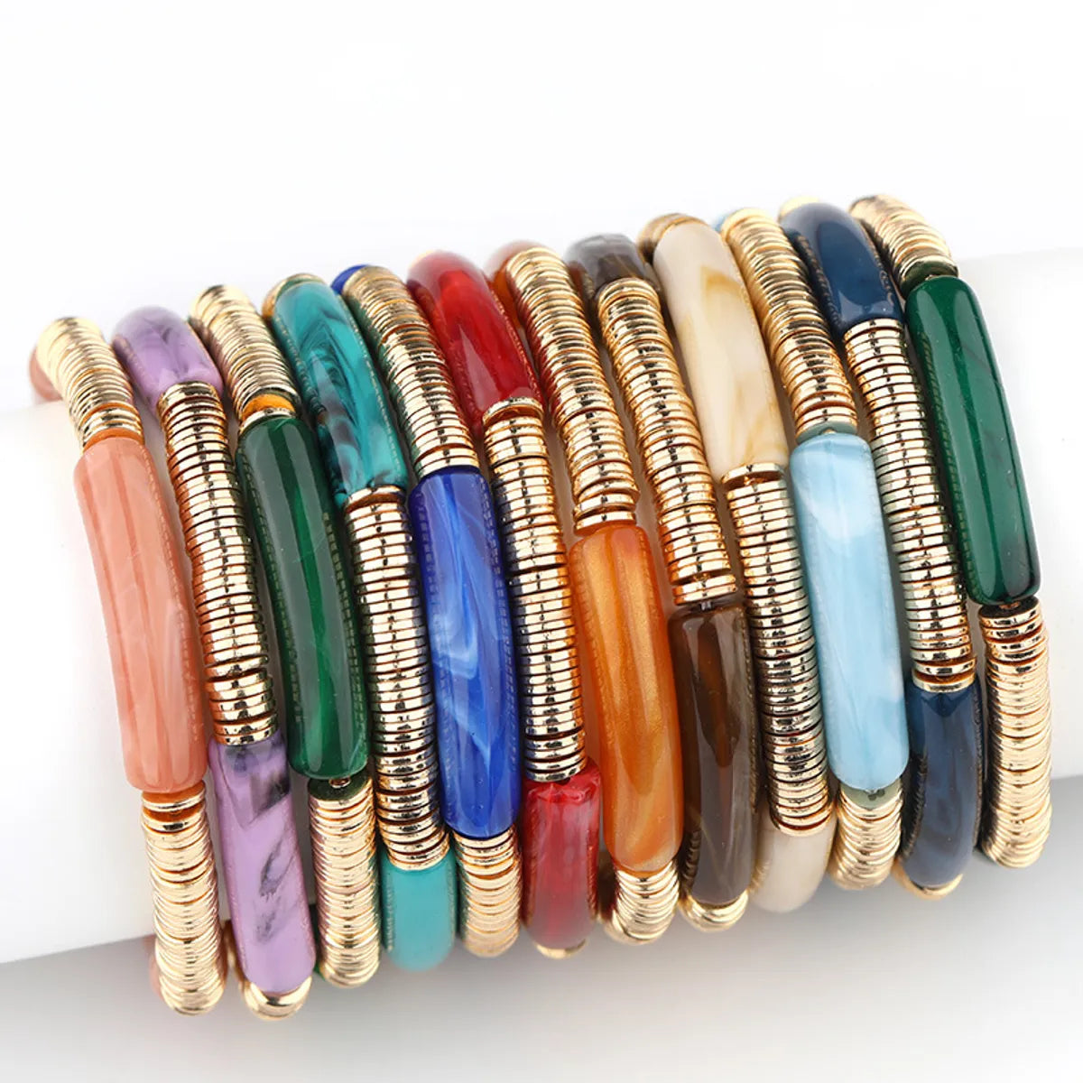 Casual Vacation Round Color Block Arylic Metal Wholesale Bracelets