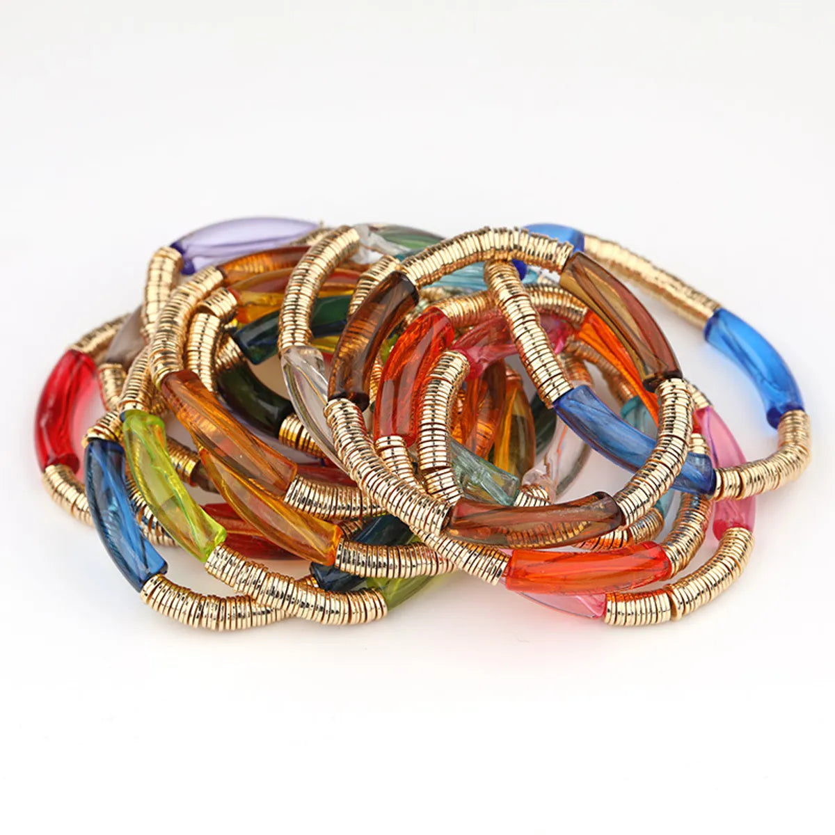 Casual Vacation Round Color Block Arylic Metal Wholesale Bracelets