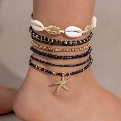 Casual Vacation Simple Style Geometric Starfish Glass Shell Knitting Women's Bracelets