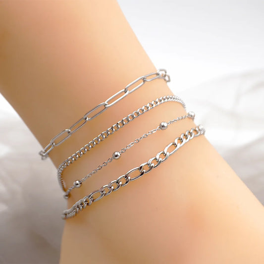 Casual Vacation Simple Style Solid Color 304 Stainless Steel Titanium Steel Chain Unisex Anklet