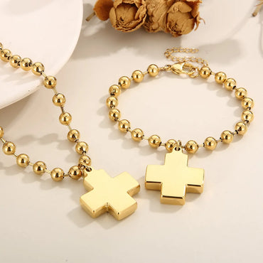 Wholesale Casual Vacation Streetwear Cross Titanium Steel Plating 18k Gold Plated Bracelets Necklace